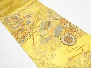 アンティーク　孔雀に古楽器・草花模様織り出し袋帯（材料）